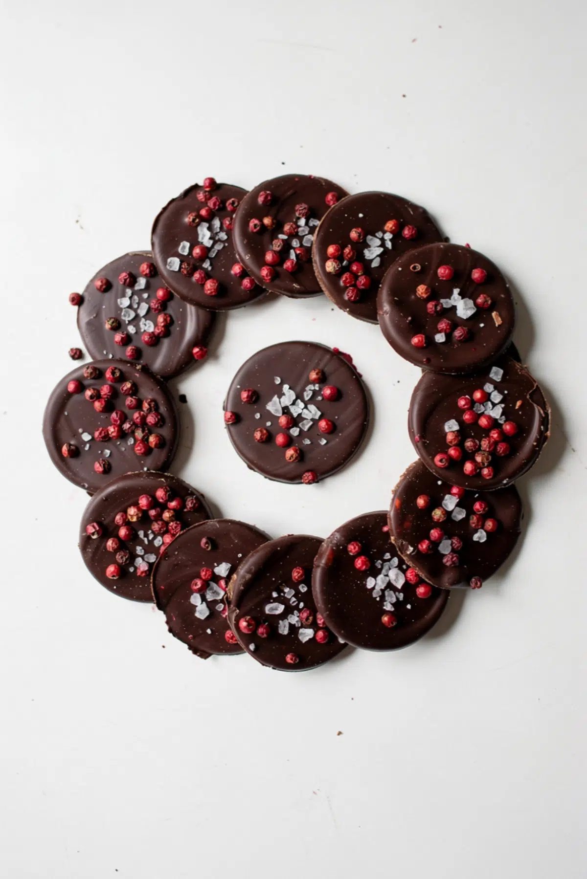 Pink Peppercorn Chocolate Disks