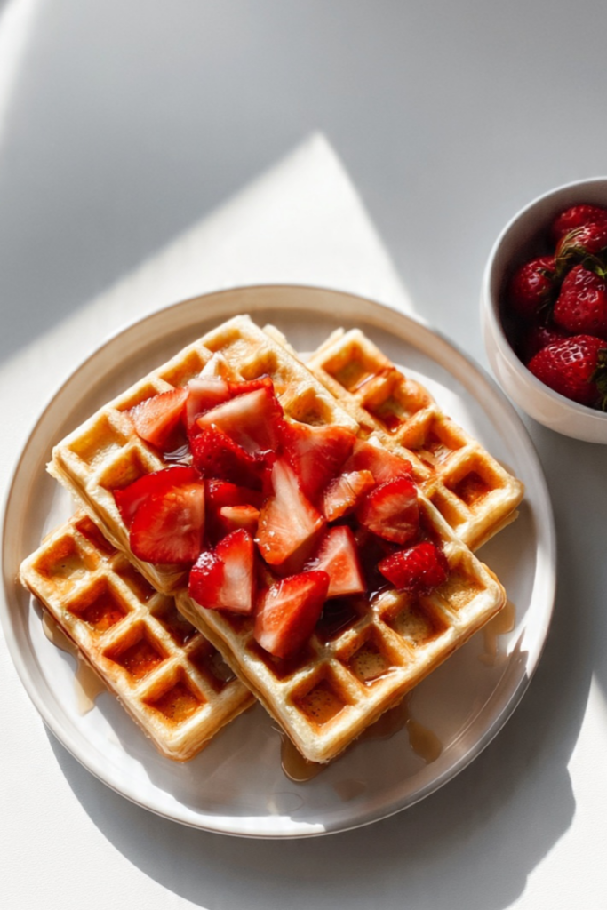 Aesthetic Breakfast Strawberry Waffles )